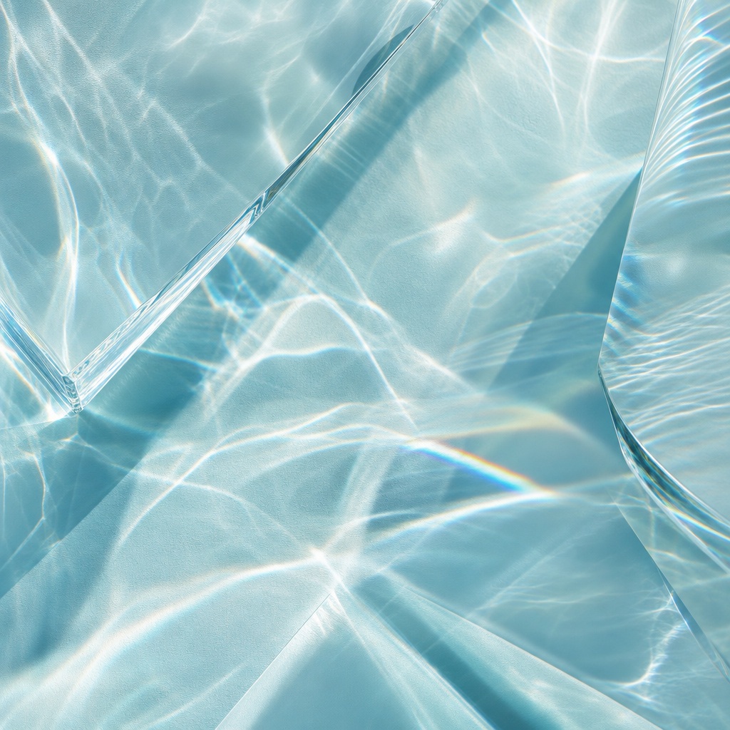 Blue abstract glass refraction pattern with soft light caustic shadows