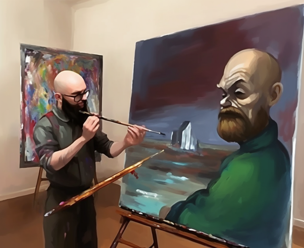 Preview for Artist-at-work-modern-portrait-painting-human-meme-background-bb378