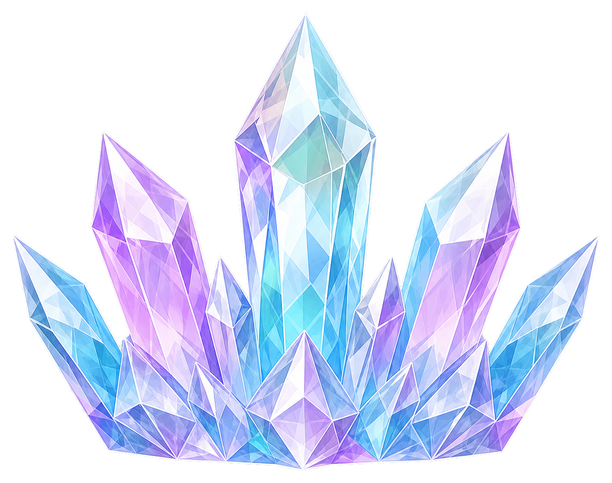 Faceted pastel crystal crown shape with three pointed gem peaks