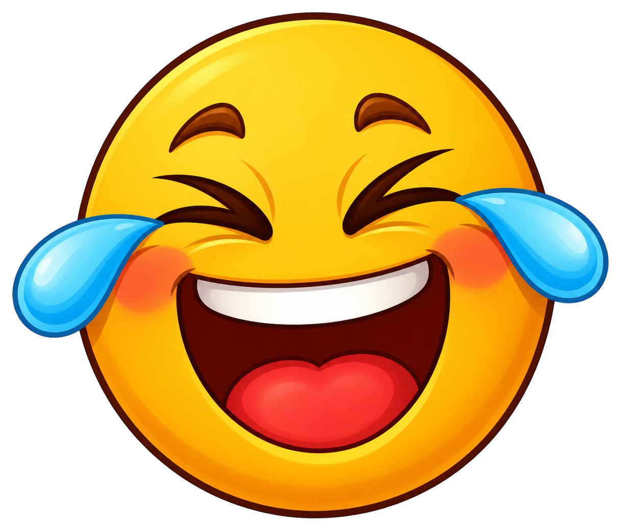 Yellow laughing emoji with tears streaming from both eyes and an open smiling mouth.