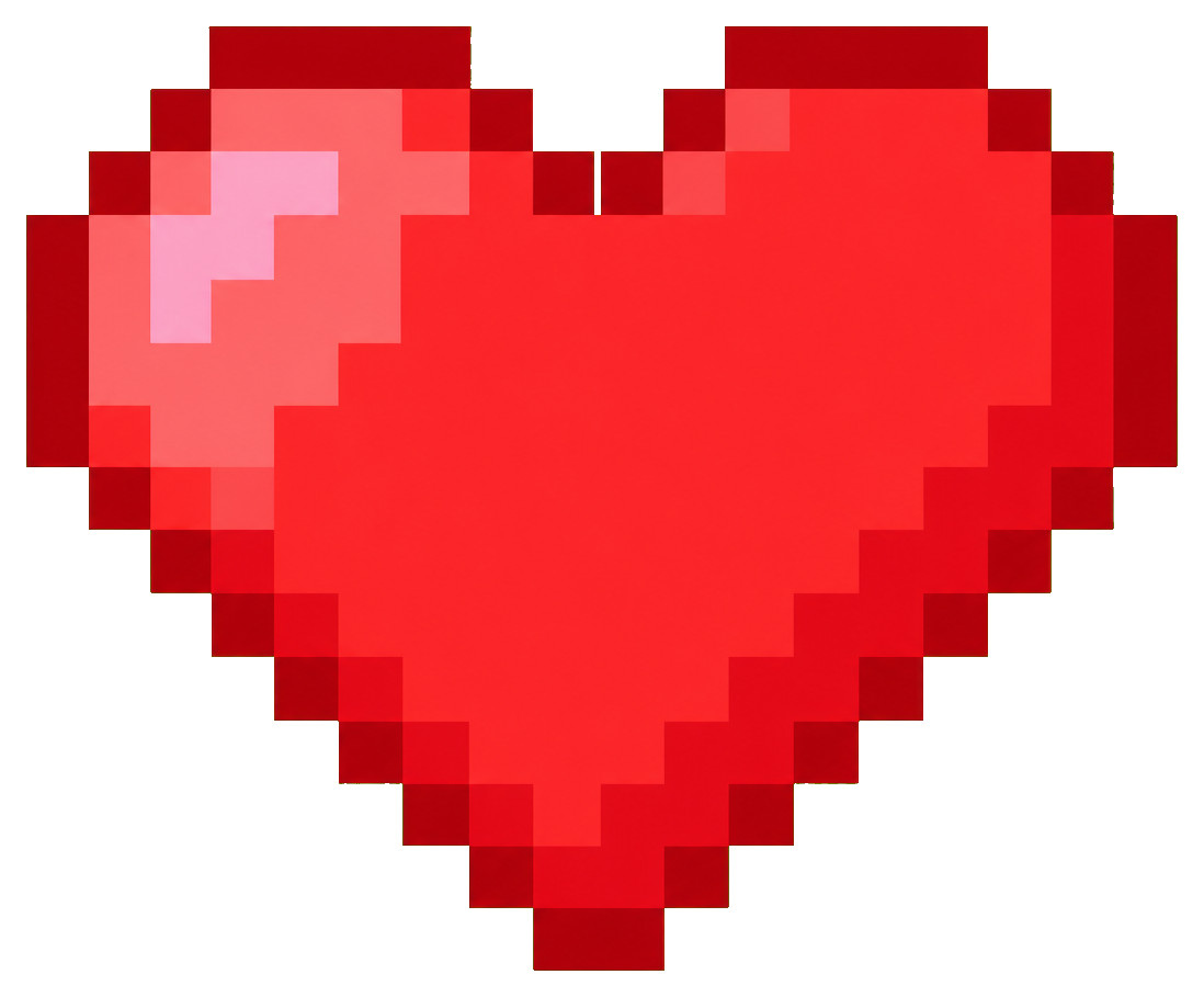 Red pixel art heart with a shiny highlight