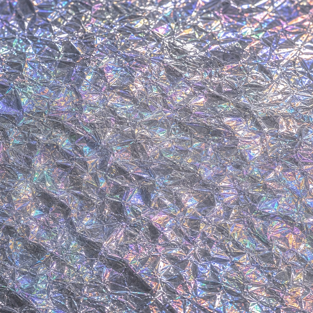 Crumpled metallic foil texture with graphite rainbow shimmer and reflective highlights