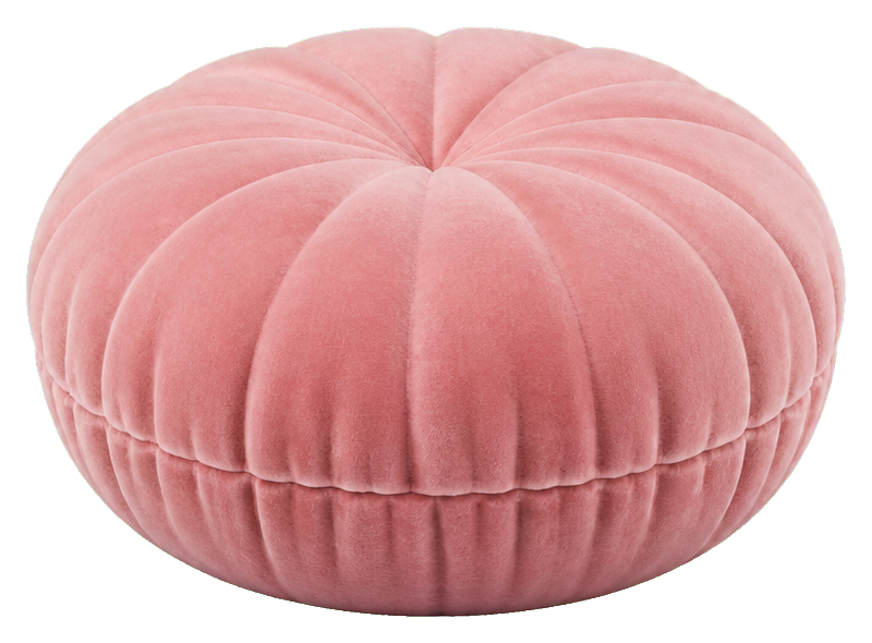 Blush pink velvet pincushion with gathered fabric and stitched seam