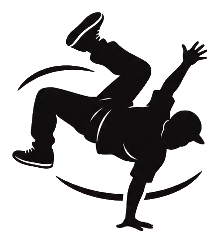 Silhouette sticker of a breakdancer doing a windmill move.