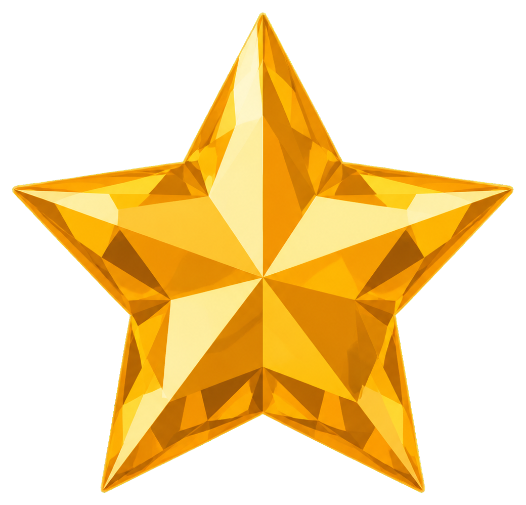 A faceted golden topaz star sticker with shiny geometric points