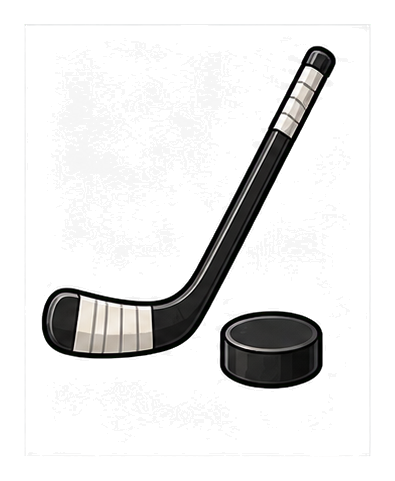 A hockey stick beside a hockey puck on a transparent background.