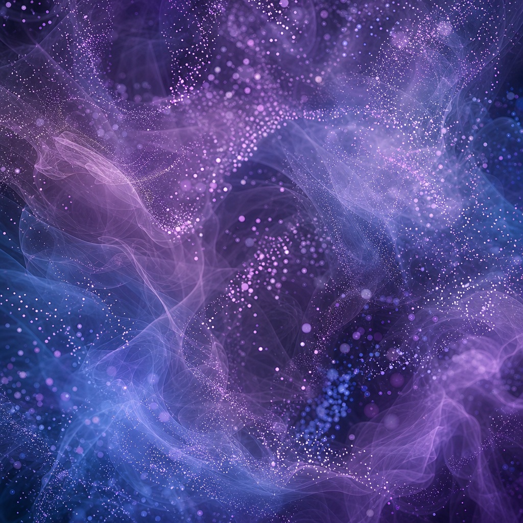 Purple violet smoke with scattered glowing particles in an abstract lattice pattern