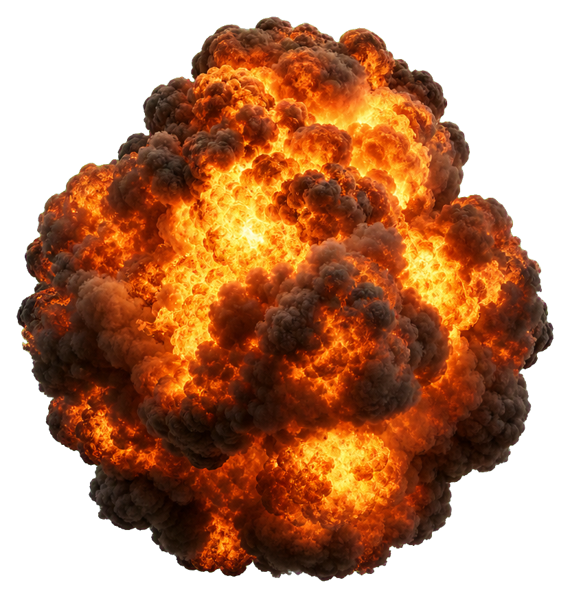Realistic orange explosion cloud with fire and smoke forming a round blast shape