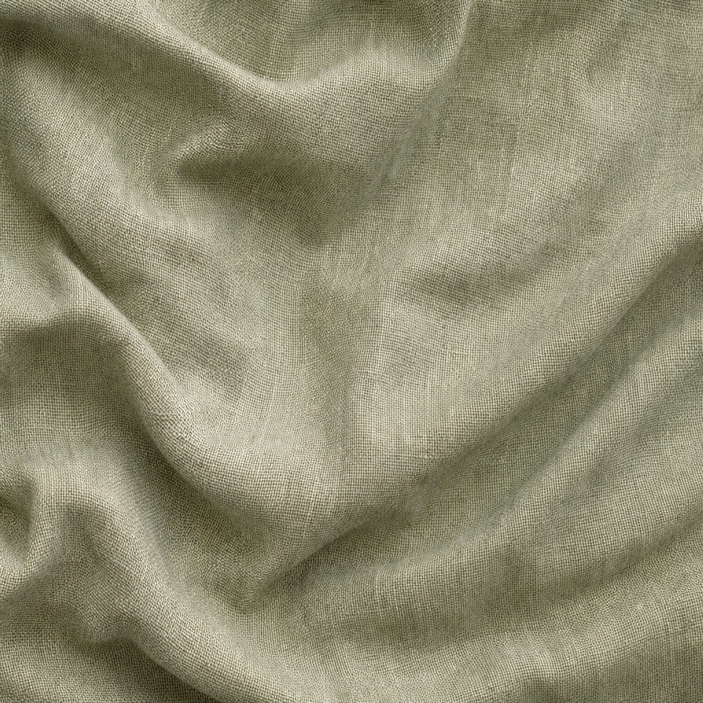 Soft beige linen fabric with gentle folds and woven texture.