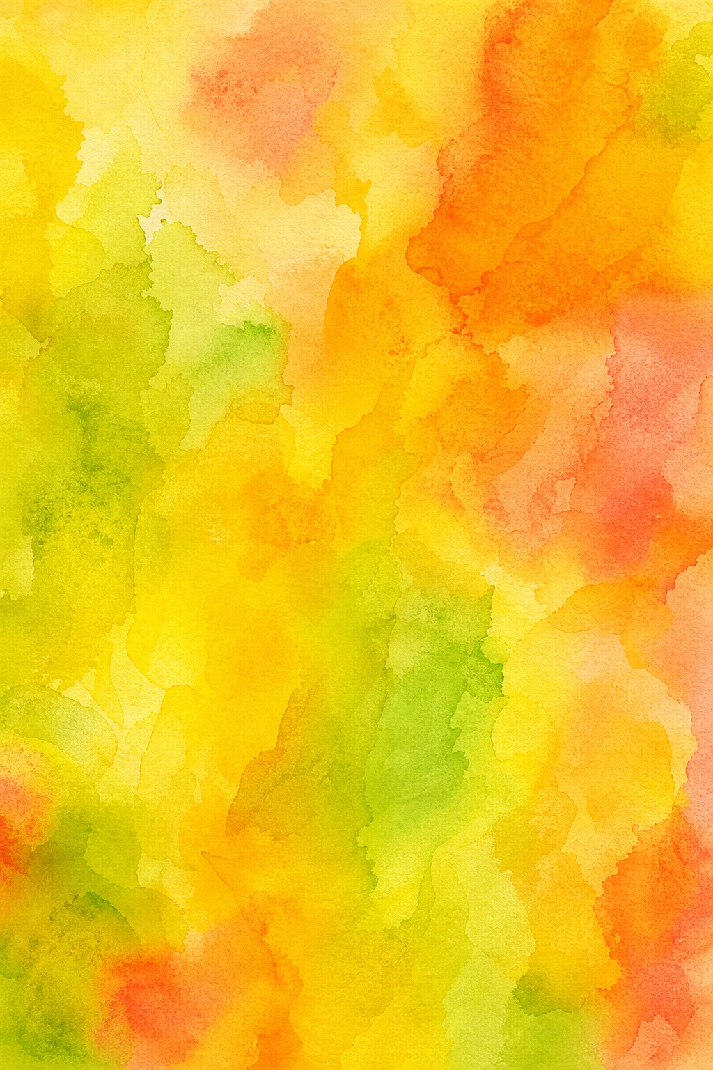 Bright citrus watercolor washes with layered translucent yellow, green, and orange texture