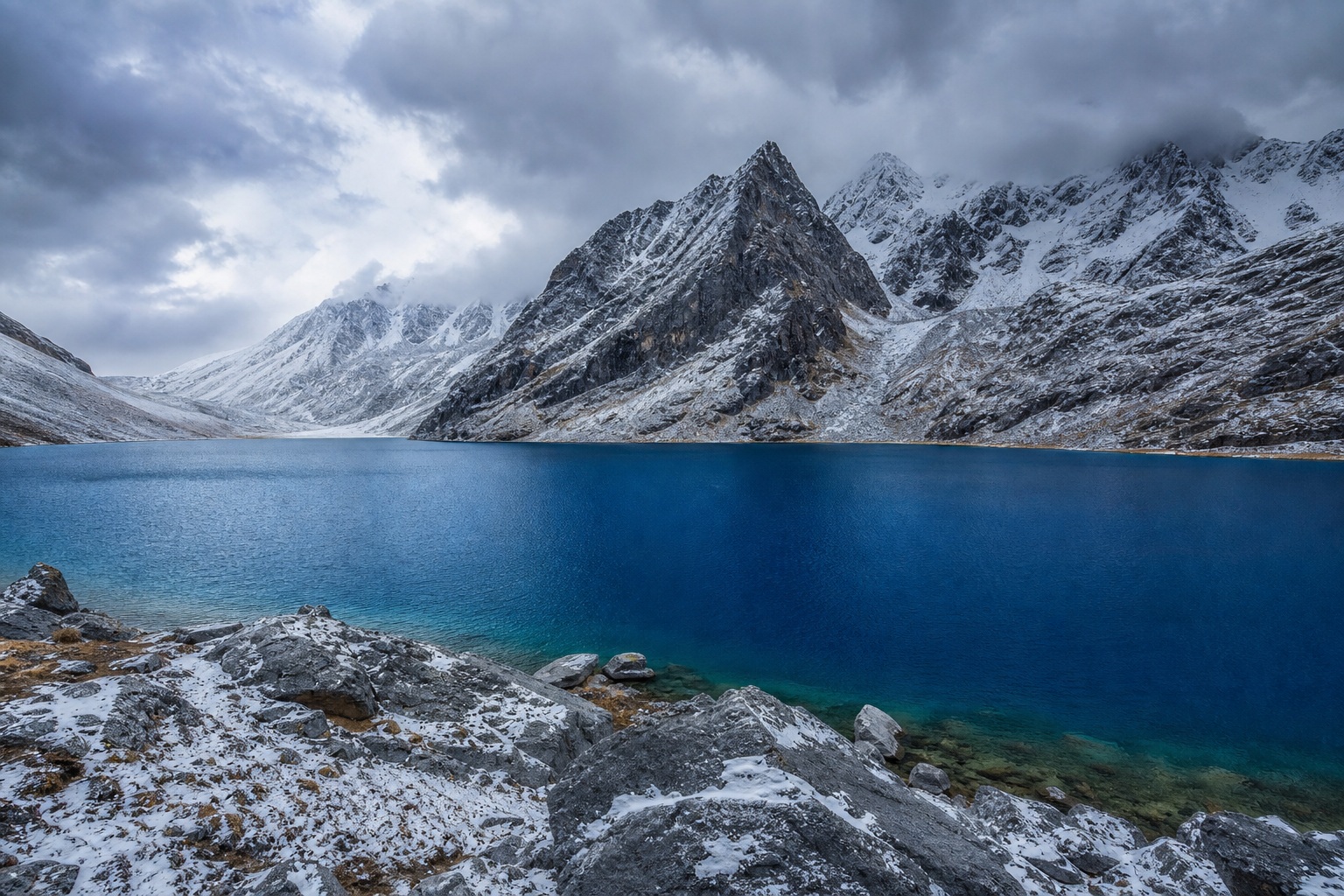 Preview for Snowdusted Blue Lake Mountain Background