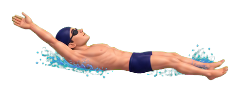 Animated swimmer performing a backstroke stroke with arms extended