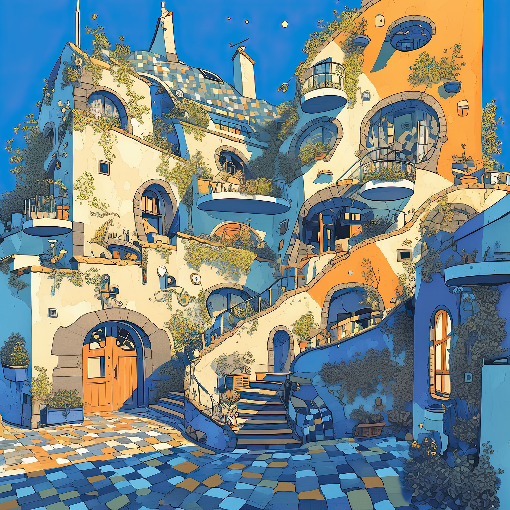 Preview for Mediterranean-village-illustration-whimsical-backdrop-background-11a0f