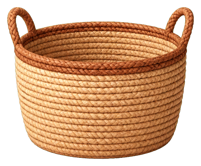 Woven storage basket with handles in a brown textured style