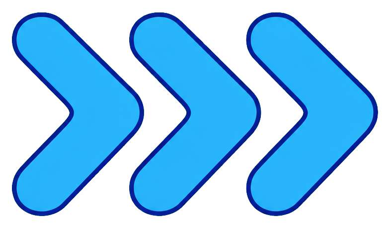 Three blue geometric chevron arrows pointing right