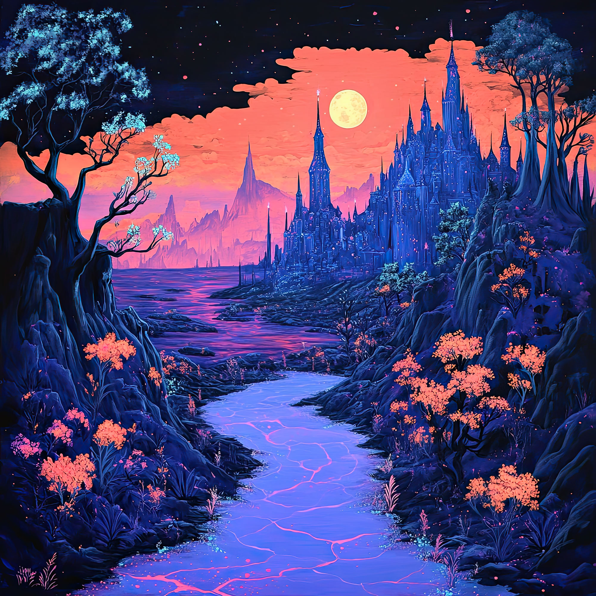 Preview for Fantasy-landscape-dusk-whimsical-backdrop-background-f232f