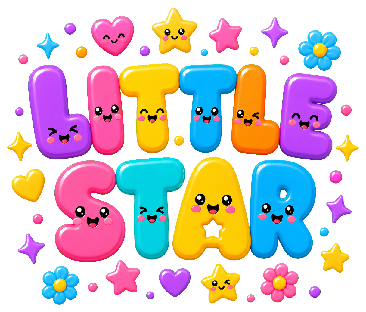 Colorful bubbly Little Star word art with stars and hearts around it