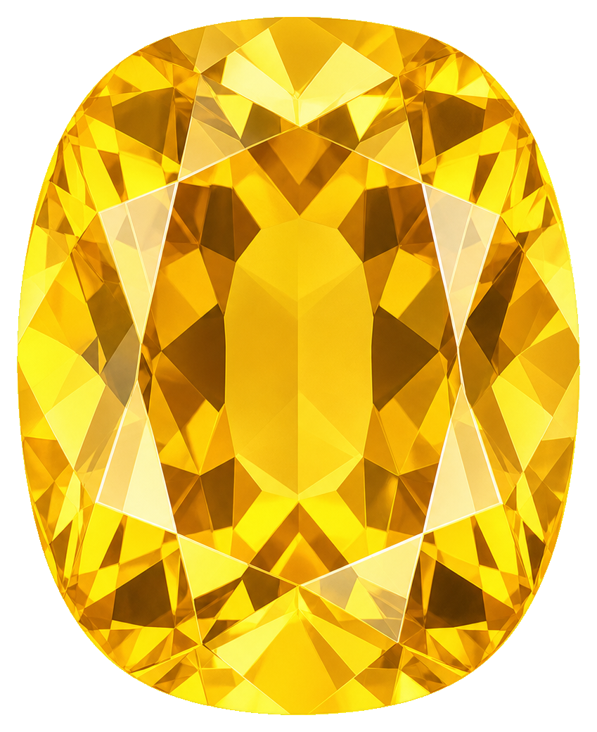 Faceted yellow citrine gemstone sticker with a rounded square shape