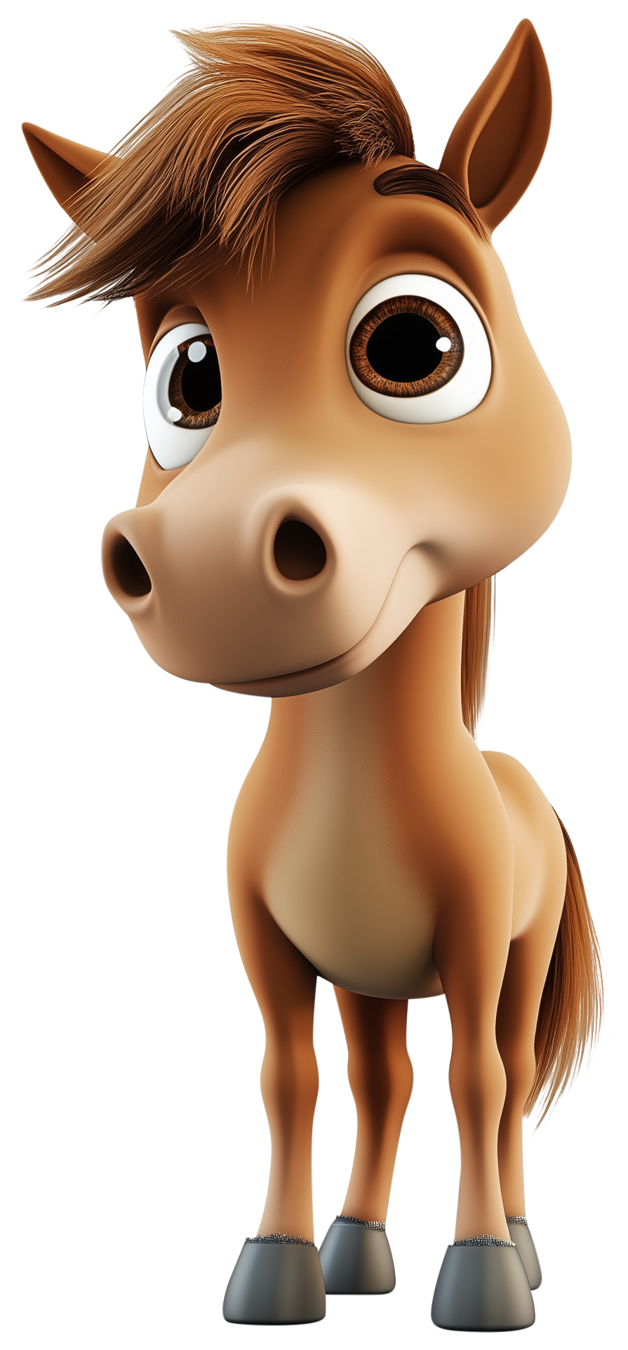 Cute 3D cartoon horse standing front-facing with a friendly expression
