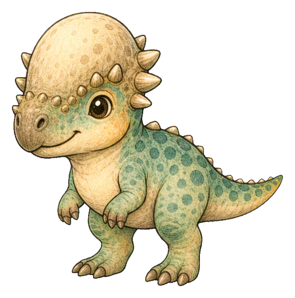 Cute kawaii pachycephalosaurus sticker with a big head and green spotted body
