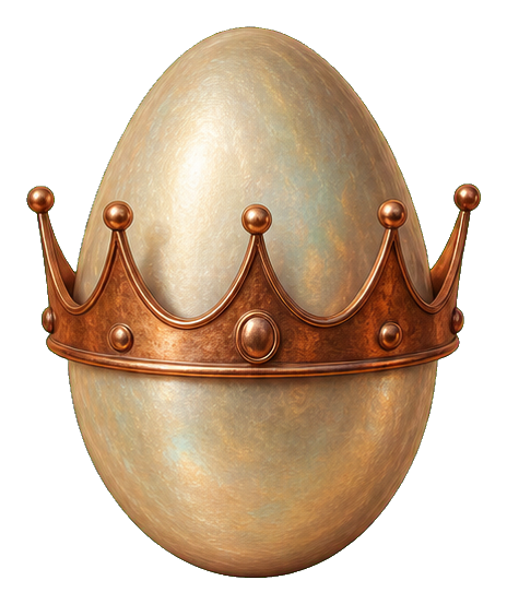 A metallic crown perched on a glossy egg
