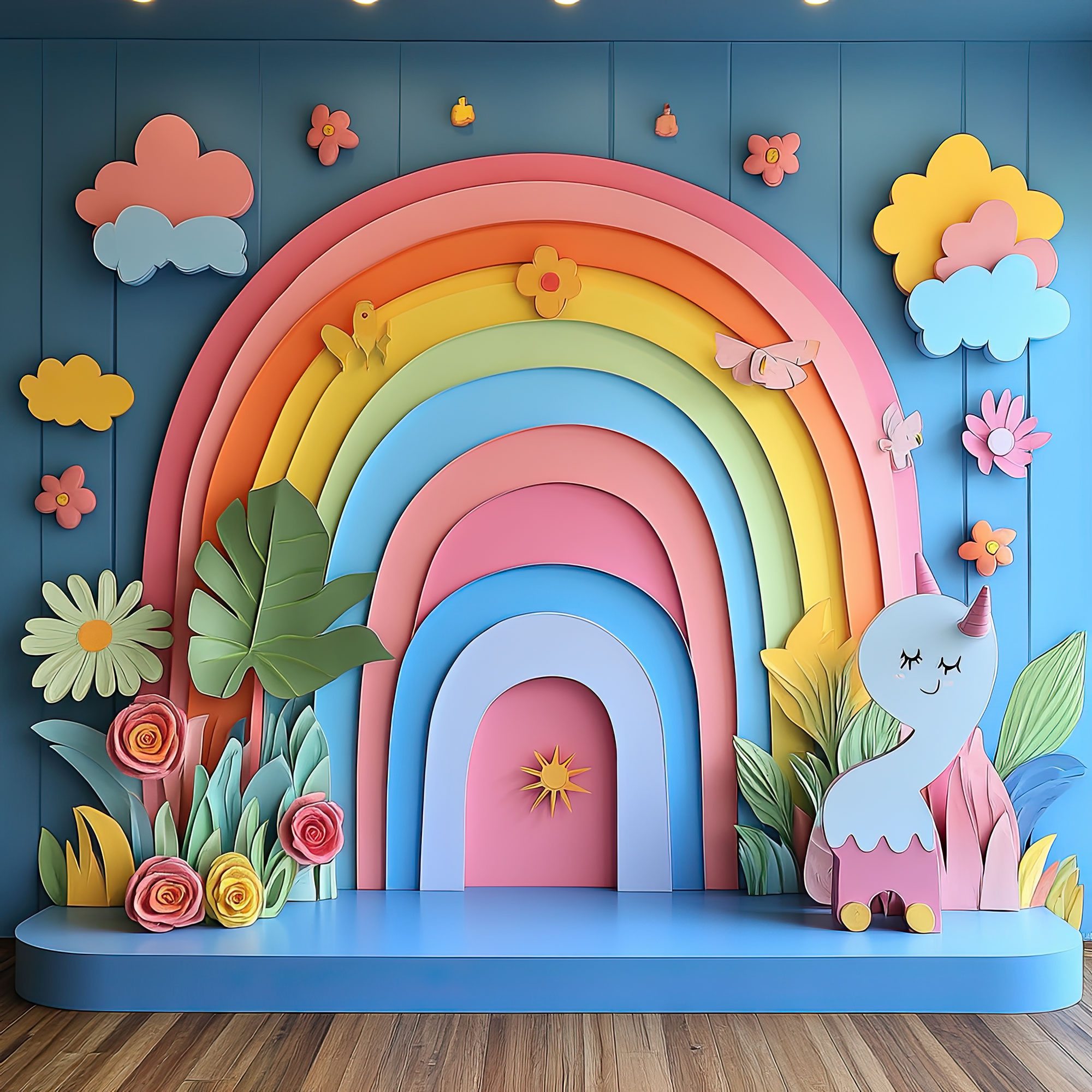Preview for Whimsical-rainbow-unicorn-stage-interior-backdrop-background-cc565
