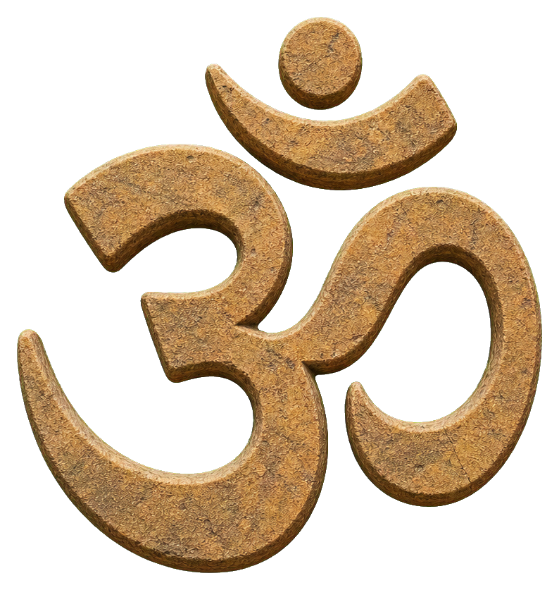 Sandstone-colored Om symbol in raised relief style