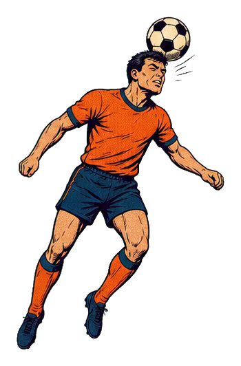 Retro illustrated soccer player in orange jersey with a ball above his head