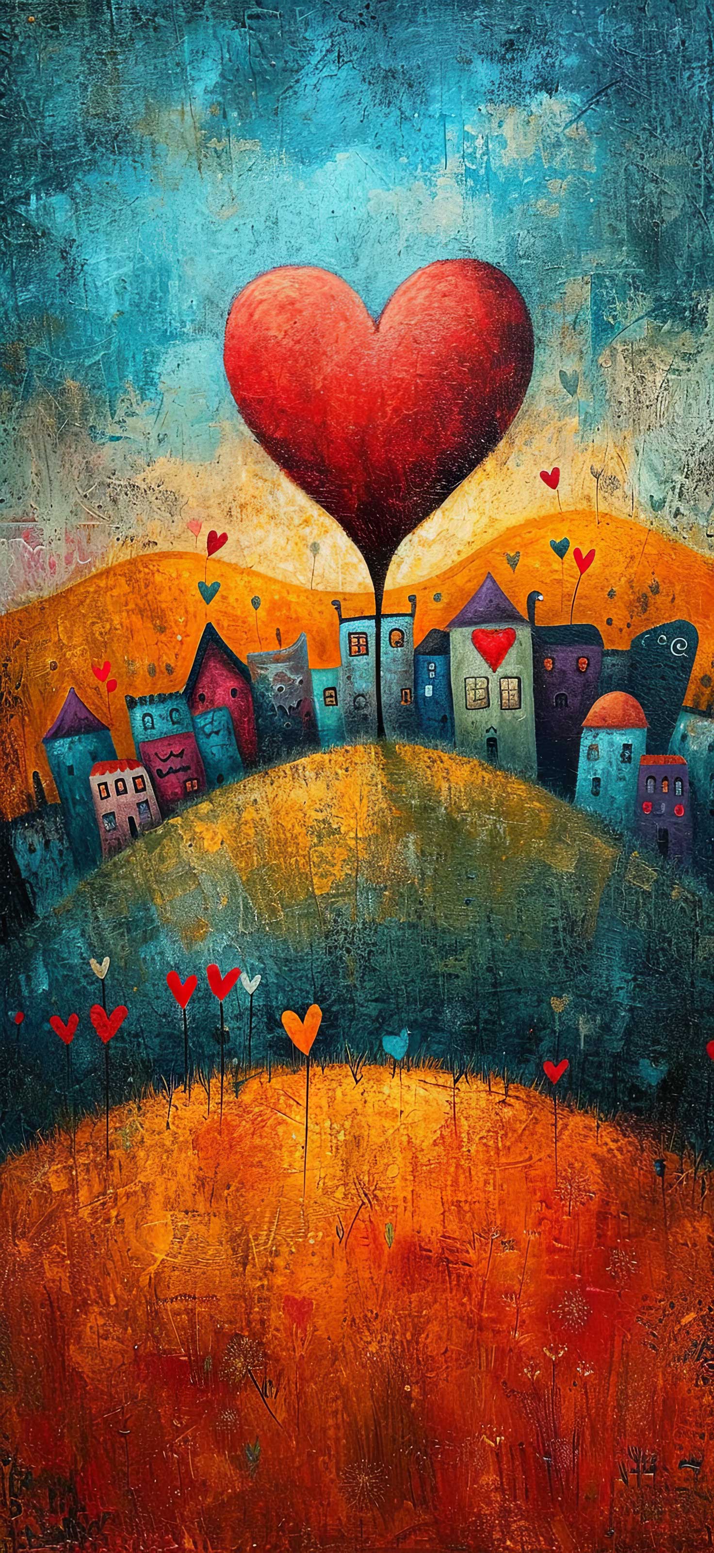 Preview for Heartfelt-village-scene-art-heart-phone-background-bcff9