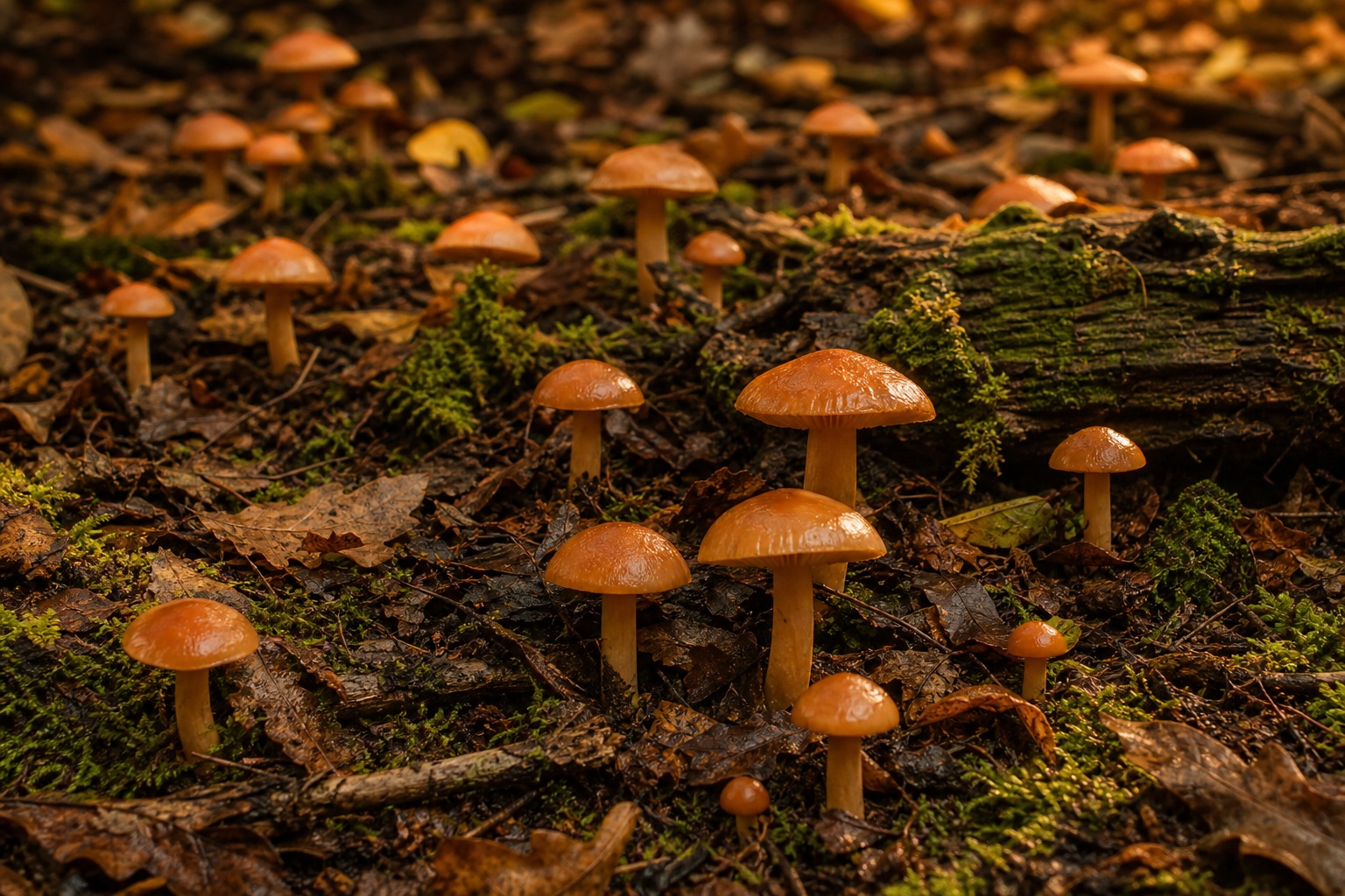 Preview for Orange Woodland Mushrooms Forest Floor Background