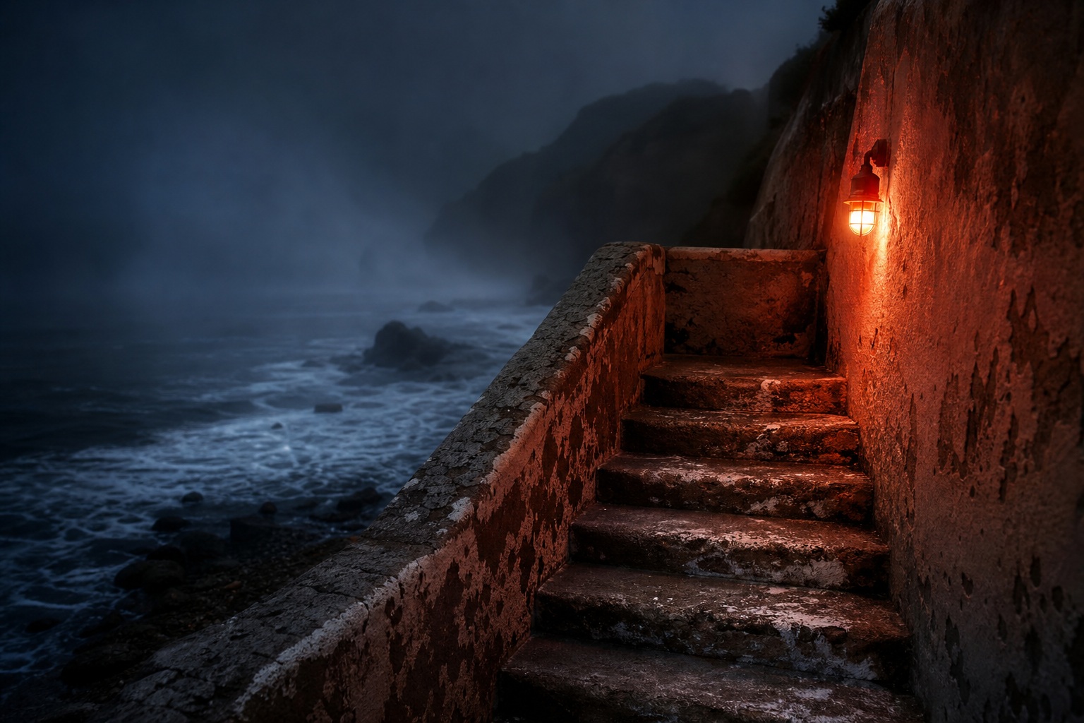 Preview for Isolated Night Light Coastal Stairs Background