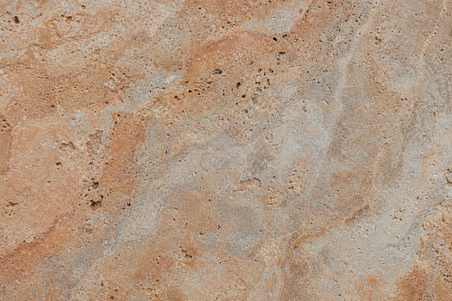 Warm beige travertine stone texture with fossil-like grain and mineral speckling
