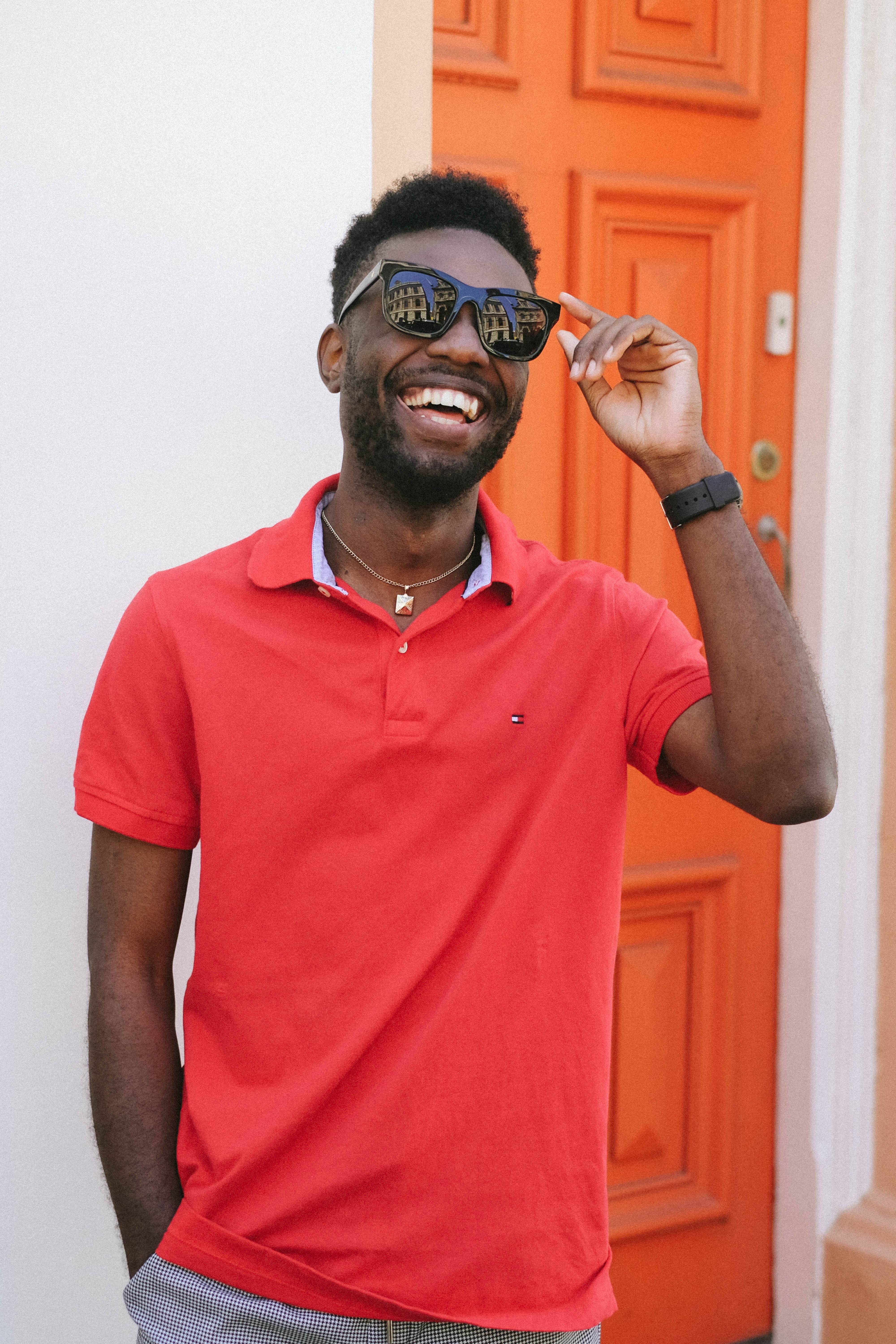 Preview for Stylish-man-red-polo-sunglasses-accessories-background-7179f