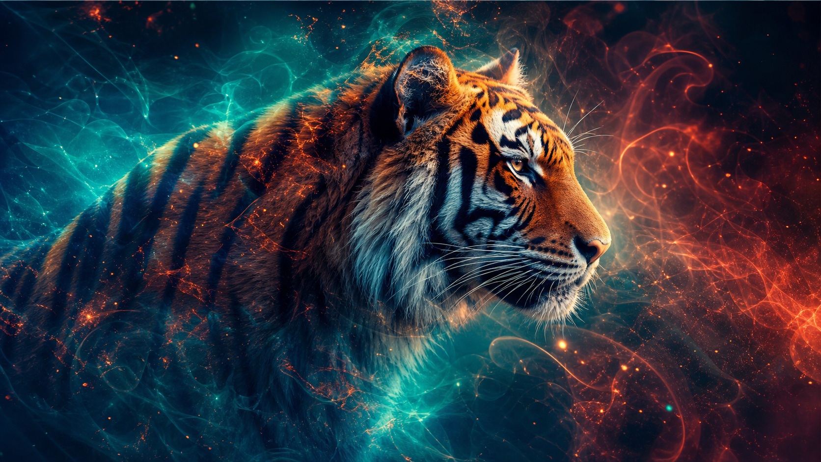 Preview for Neon Tiger Background With Teal Sparks
