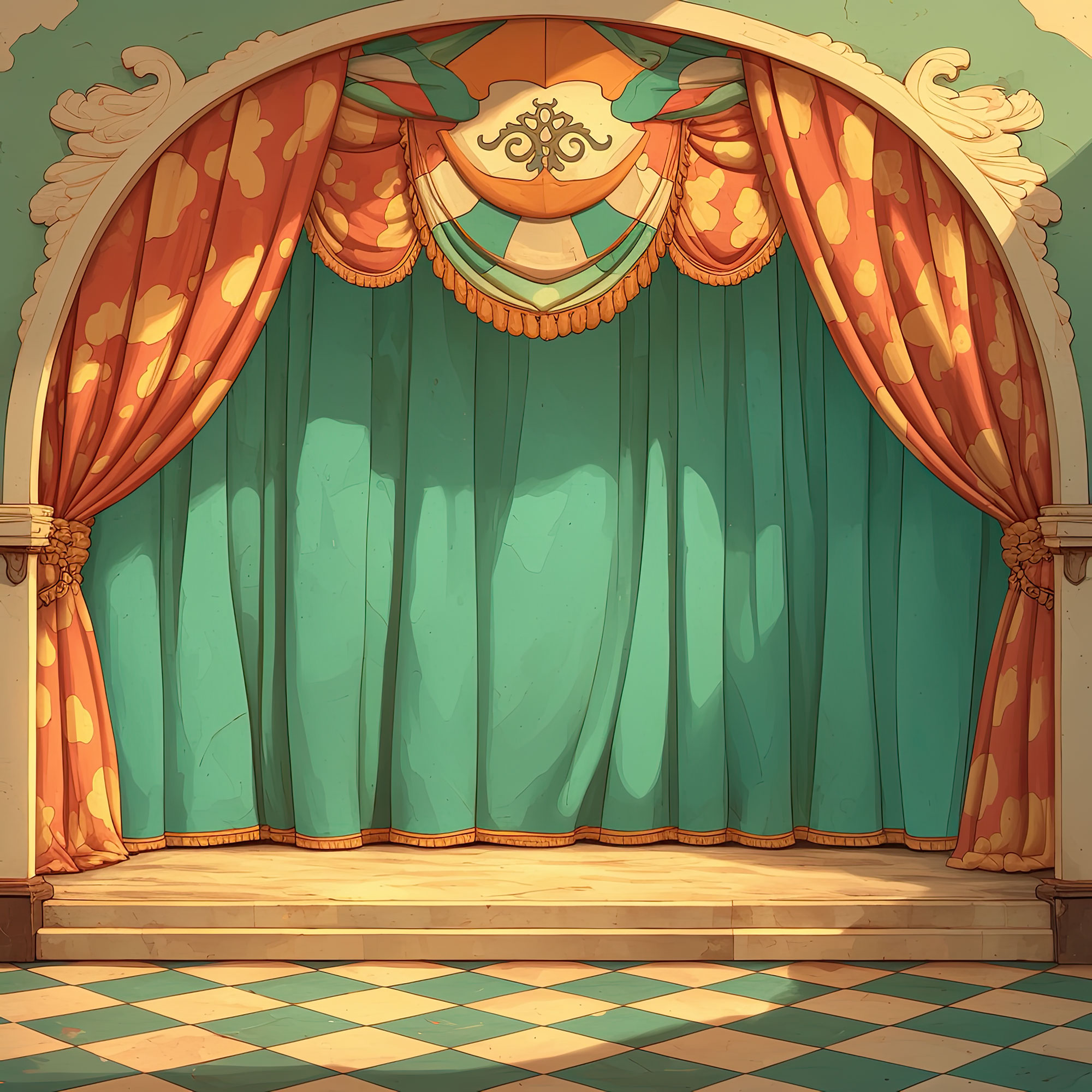 Preview for Theater-stage-green-curtain-interior-backdrop-background-ac06e