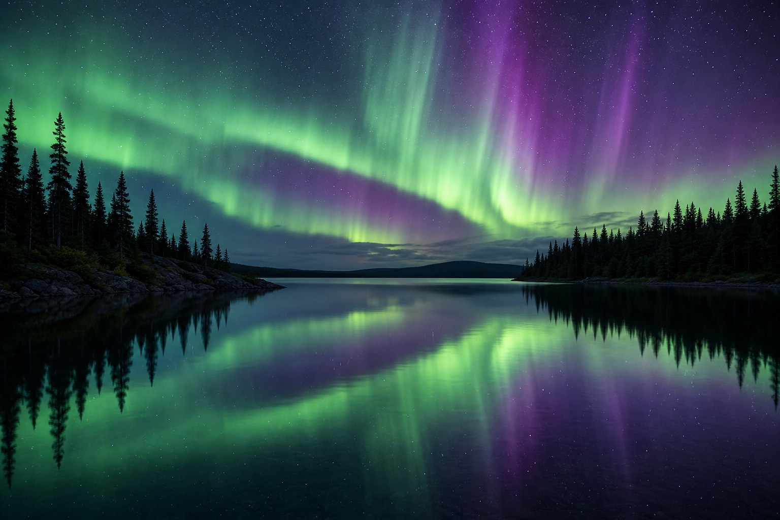 Preview for Aurora Forest Lake Night Background