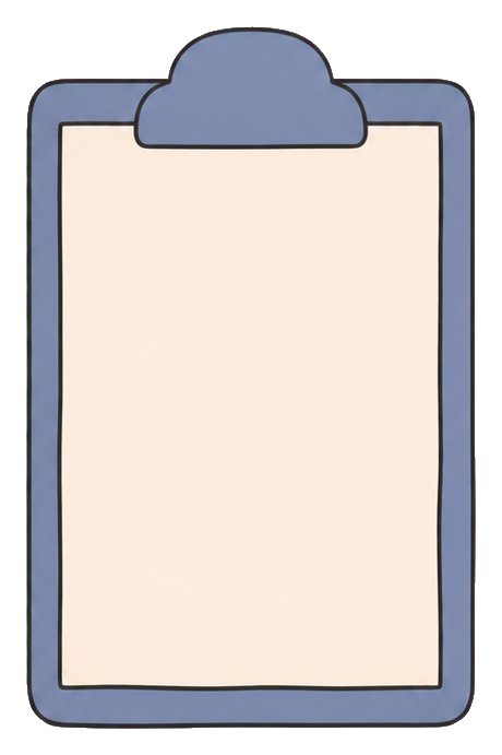 Simple clipboard graphic with a blank beige paper sheet and blue-gray clip.