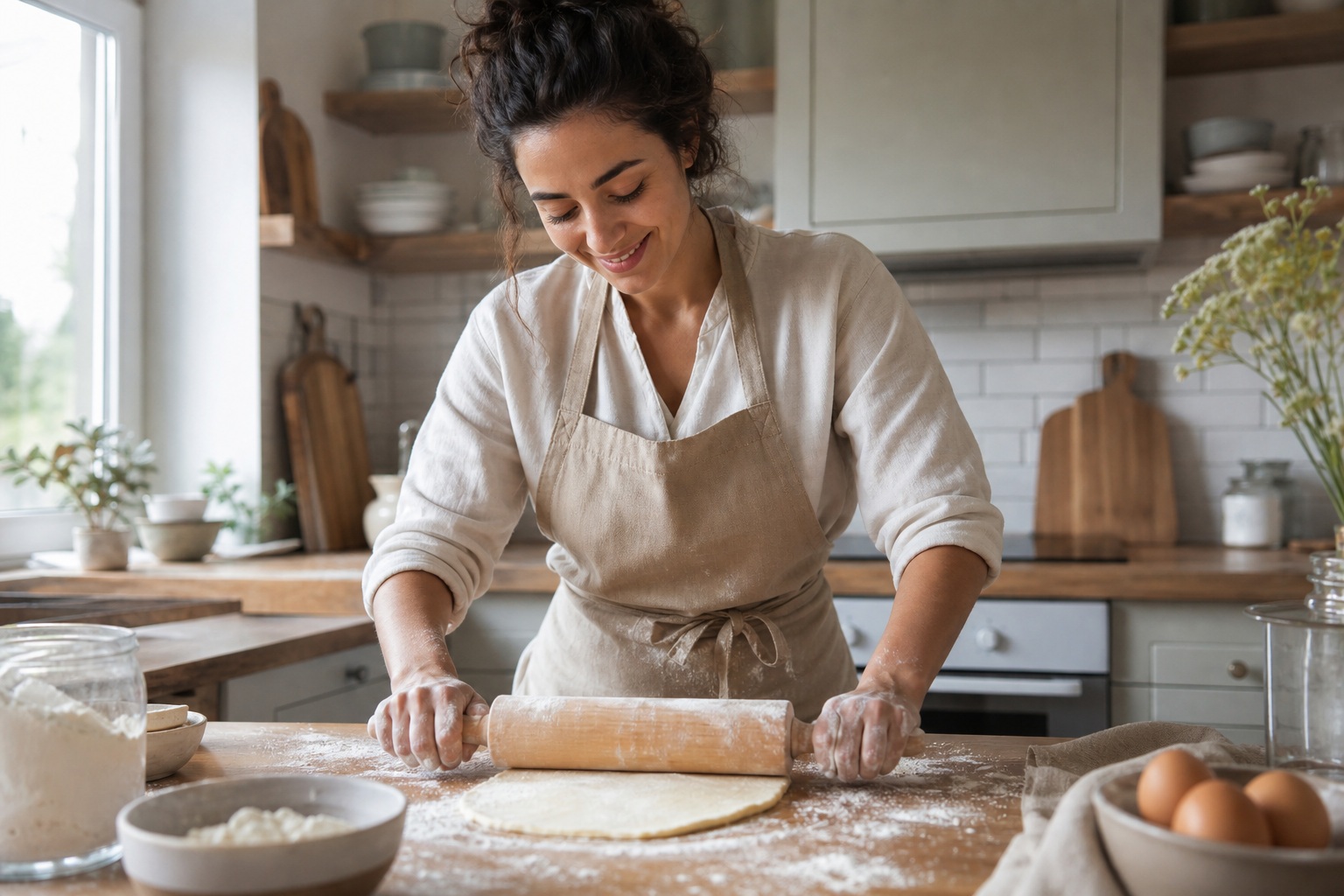 Preview for Rolling Dough In Kitchen Stock Background