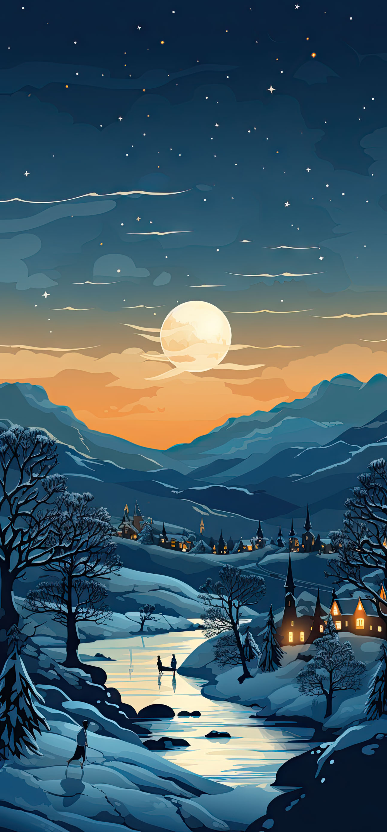 Preview for Winter-landscape-night-scene-christmas-phone-background-25913