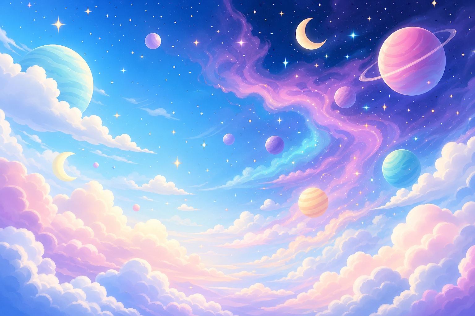 Preview for Whimsical Space Clouds Stock Background
