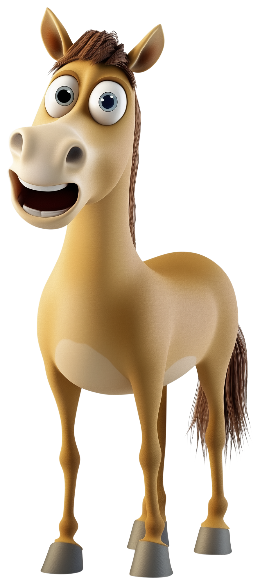 Smiling 3D cartoon horse sticker with big eyes and a brown mane