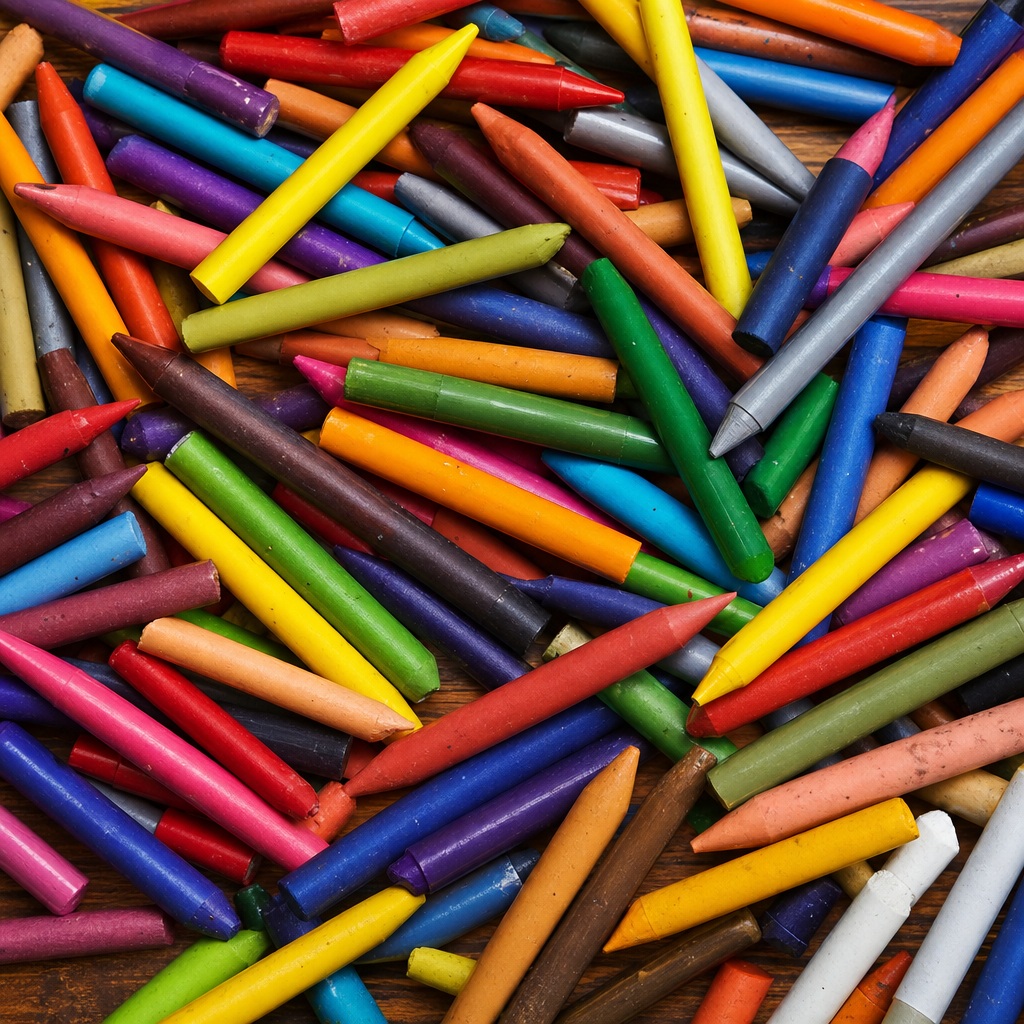 Dense pile of colorful crayons arranged in a square texture pattern