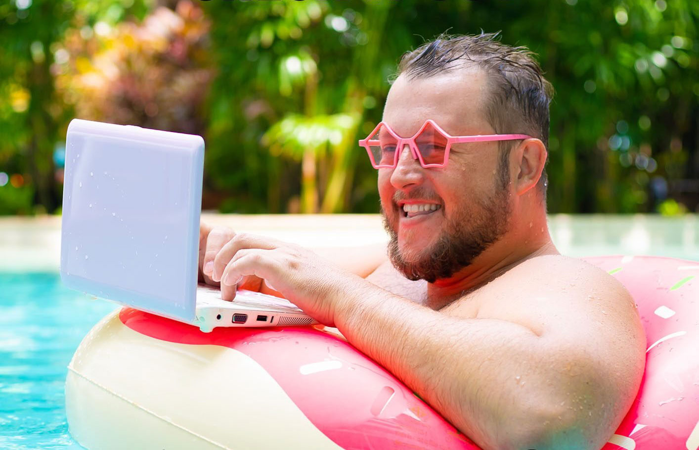 Preview for Relaxing-by-the-pool-with-laptop-summer-meme-background-8107c