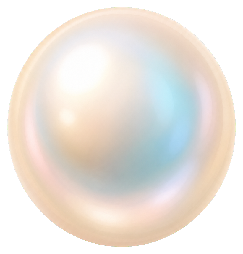 Pearly iridescent sphere sticker with a soft cream and blue sheen