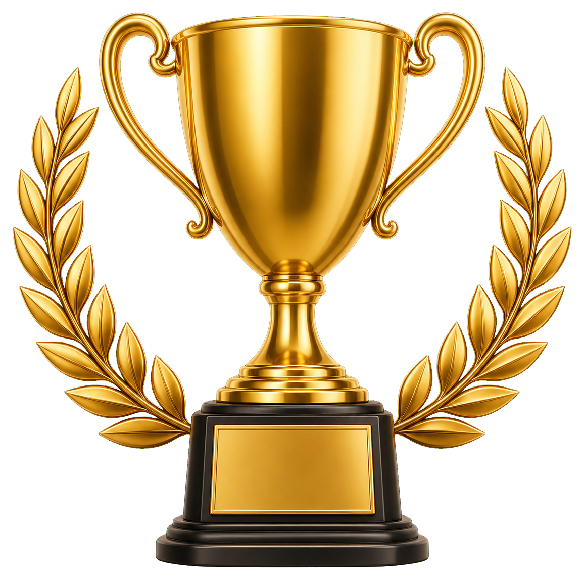 Gold trophy with laurel wreath on both sides