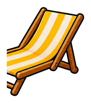 Striped yellow and white lounge chair with wooden frame