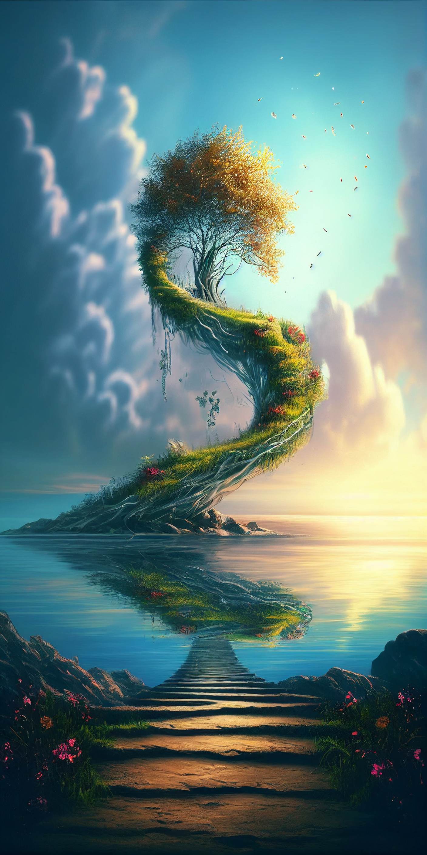 Preview for Surreal-landscape-tree-reflection-ai-phone-background-60226