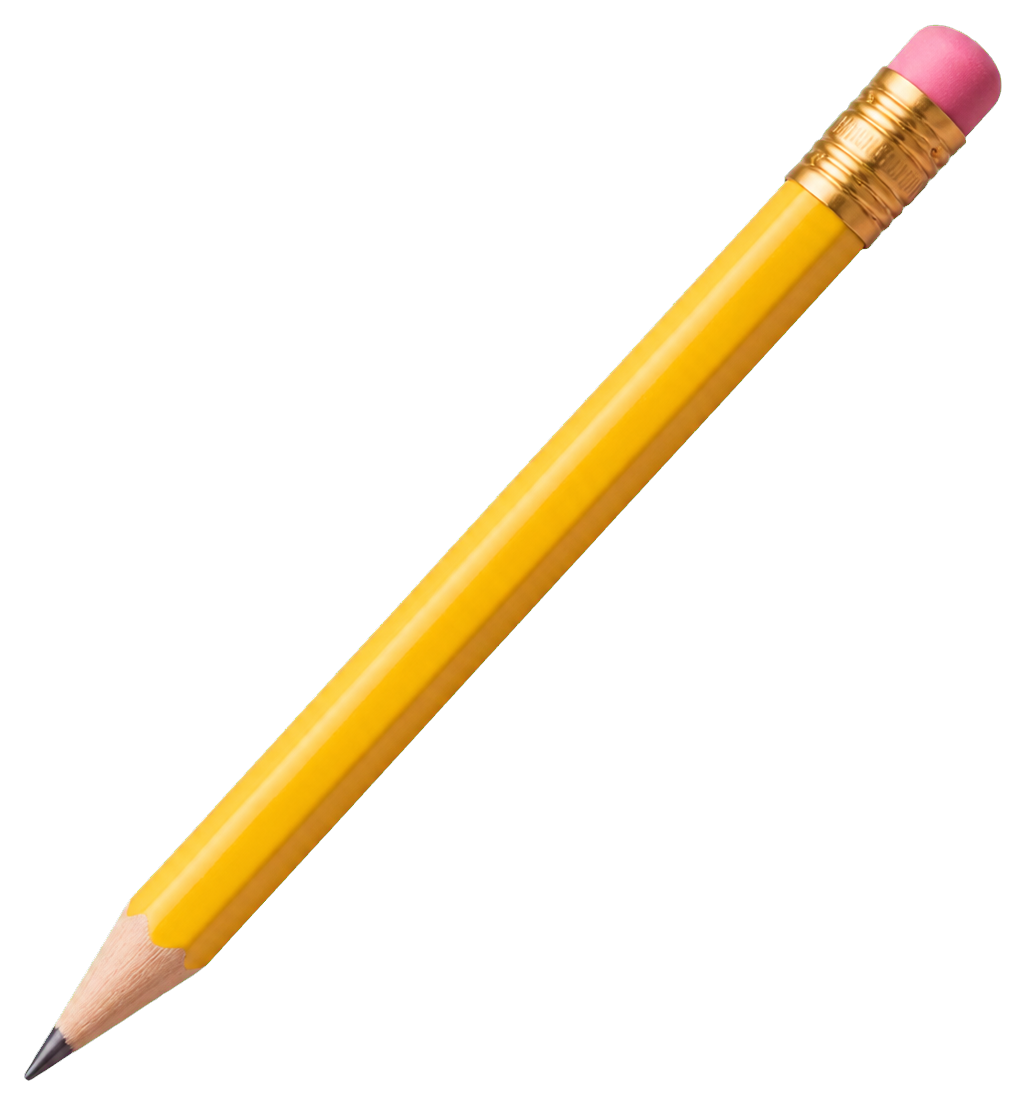 Yellow pencil sticker graphic with pink eraser and sharpened tip