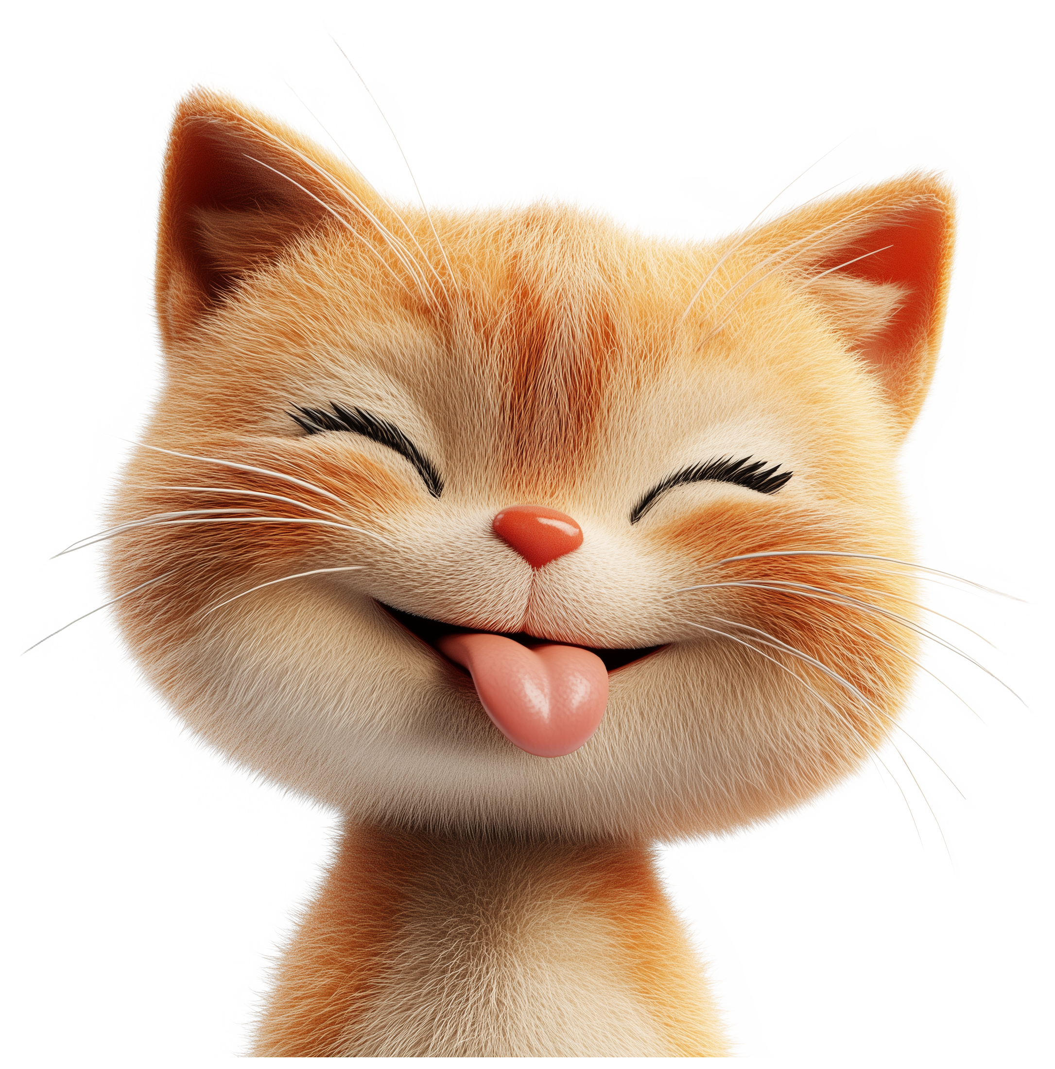 Smiling orange cat sticker with tongue out and closed eyes