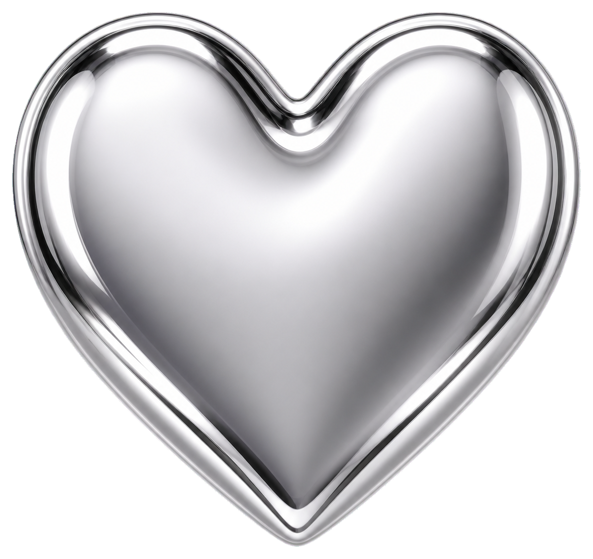 Shiny silver metal heart sticker with a rounded reflective outline